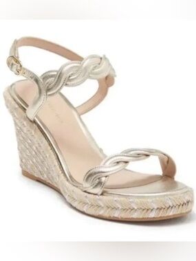New Stuart Weitzman Twistie Gold Block Sandal Sz 9